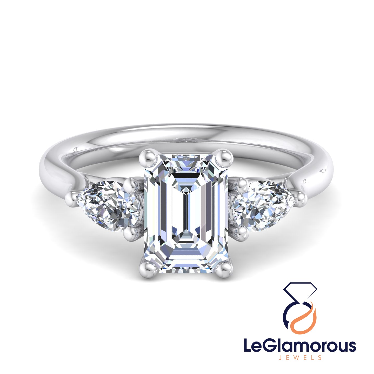 Emerald Cut Three Stone Engagement Ring For Wedding