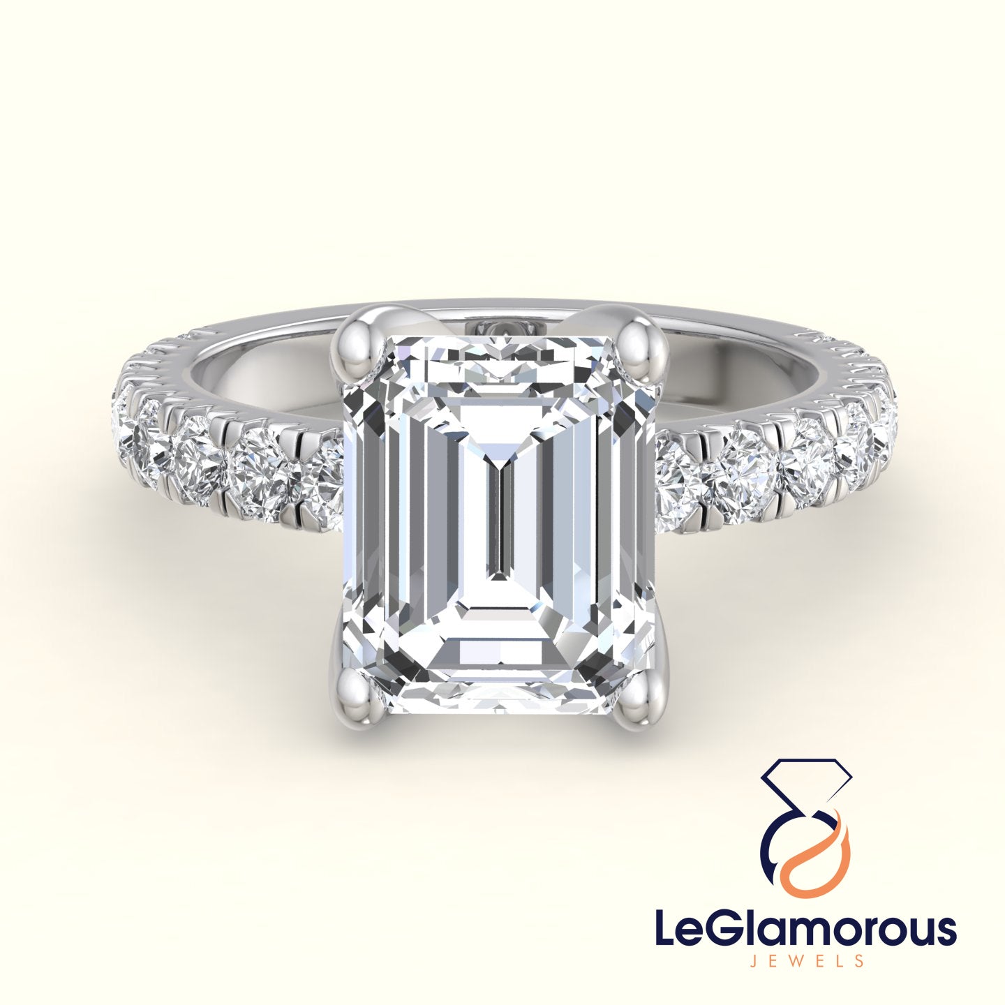 Emerald Cut Lab Grown Diamond Pave Setting Engagement Ring For Anniversay Gift
