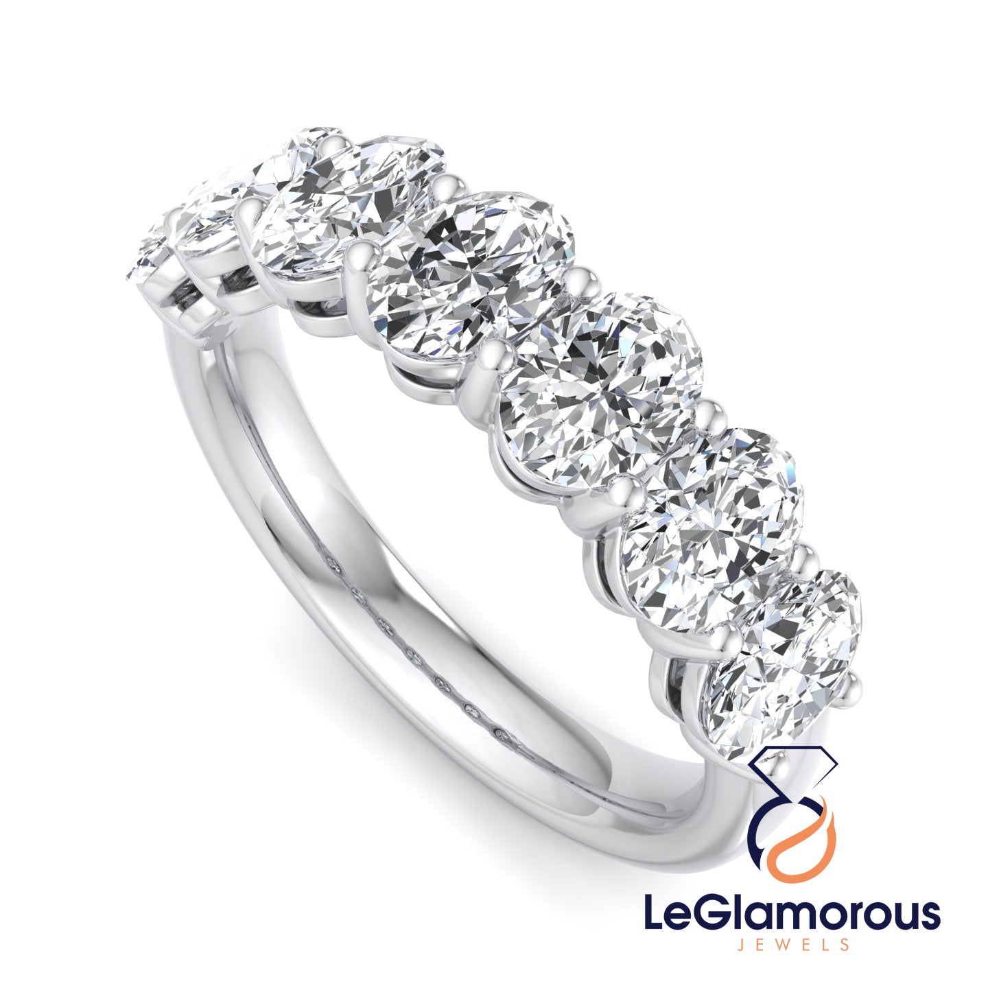 5*3 MM Seven Stone Oval Cut Lab Grown Diamond Half Enternity Wedding Ring