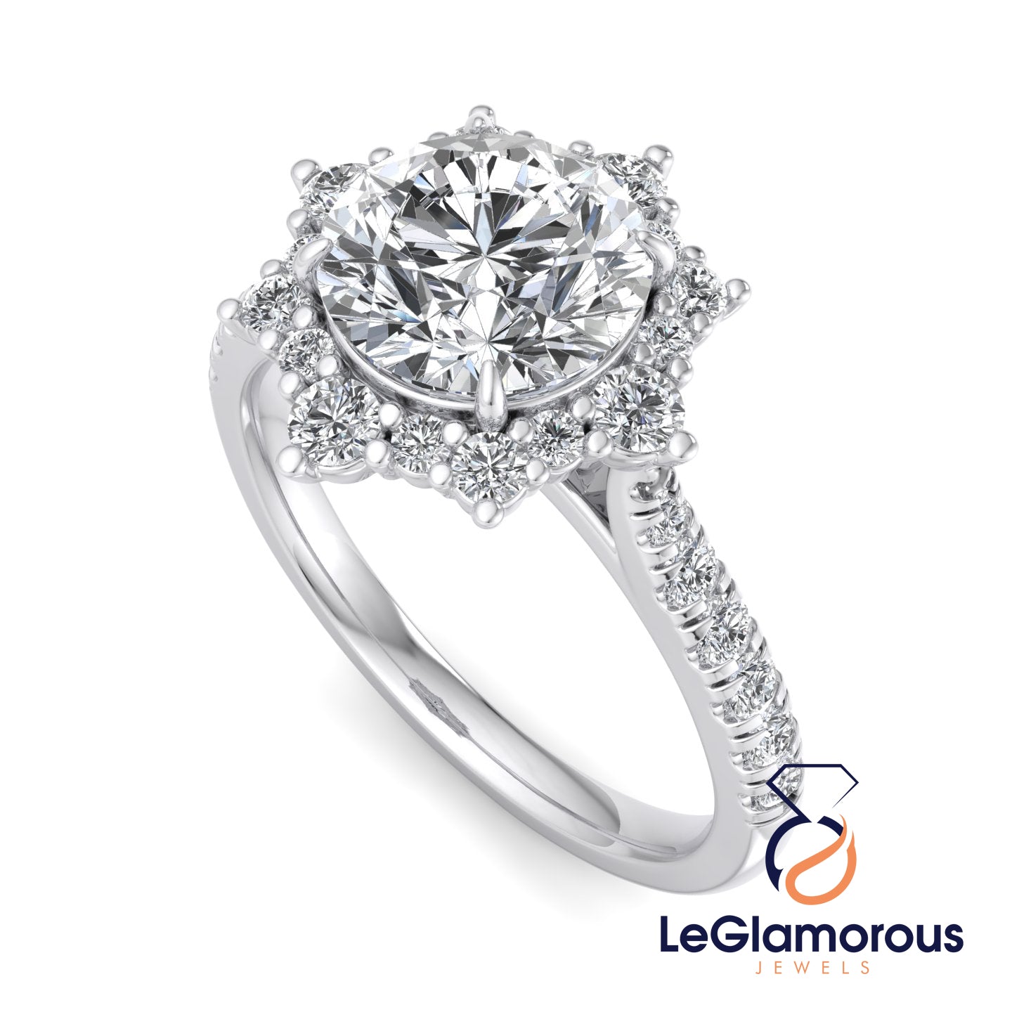 Round Cut Lab Grown Diamond Halo Engagement Ring For Anniversary