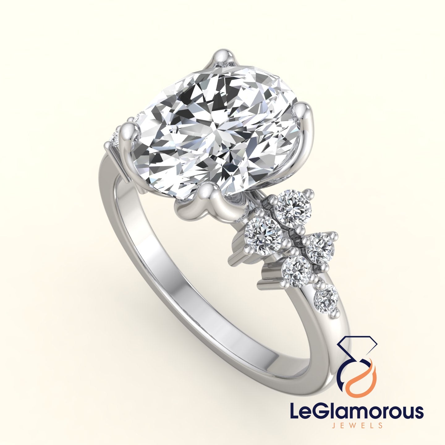 Oval Shaped Lab Grown Diamond Ring, IGI Certified Oval Cluster Engagement Ring