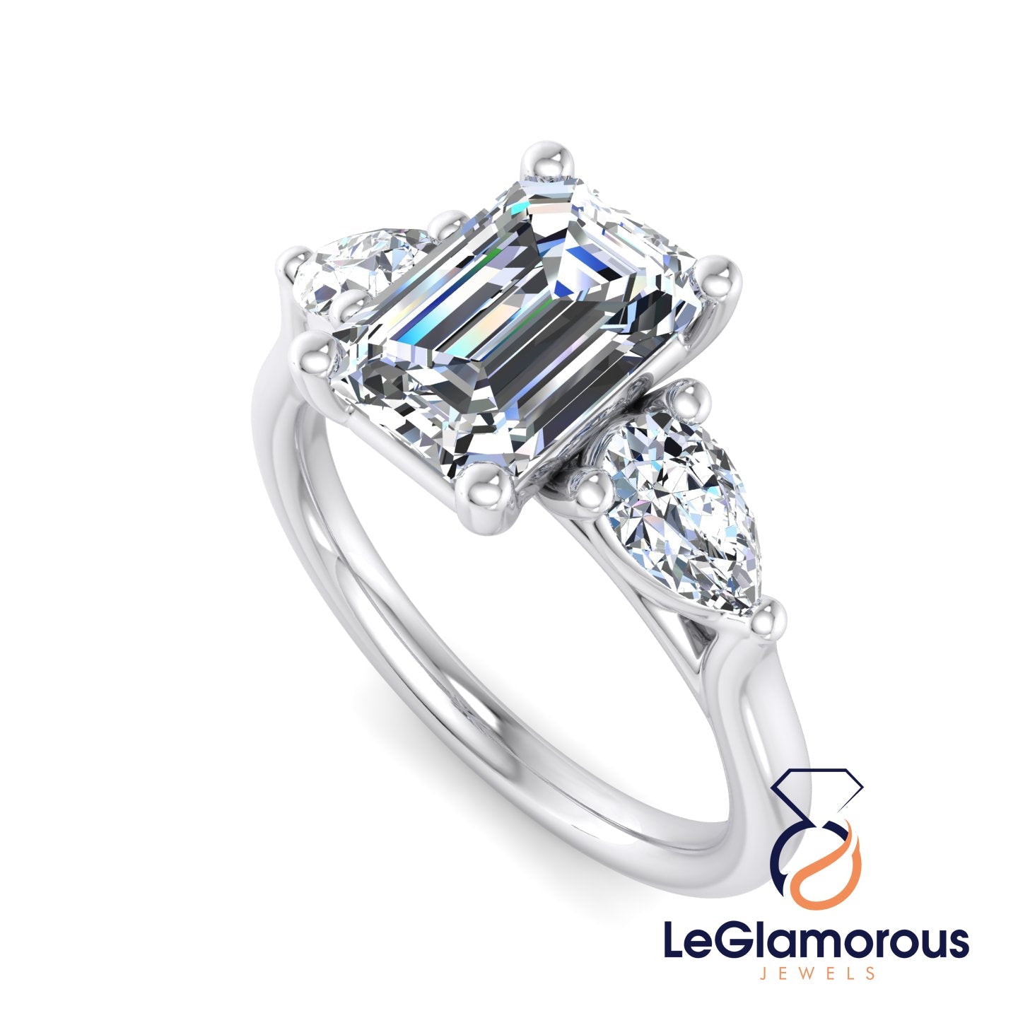 Emerald Cut Three Stone Engagement Ring For Wedding