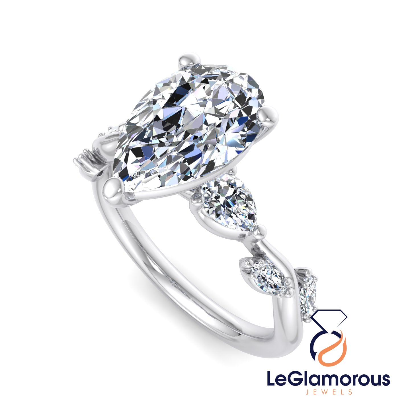 Pear Cut Lab Grown Diamond Pave Setting Engagement Ring For Anniversary Gift