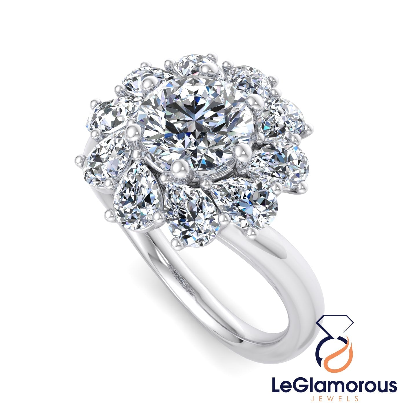 Flower Round Cut Halo Moissanite Diamond Engagement Ring For Wedding Gift
