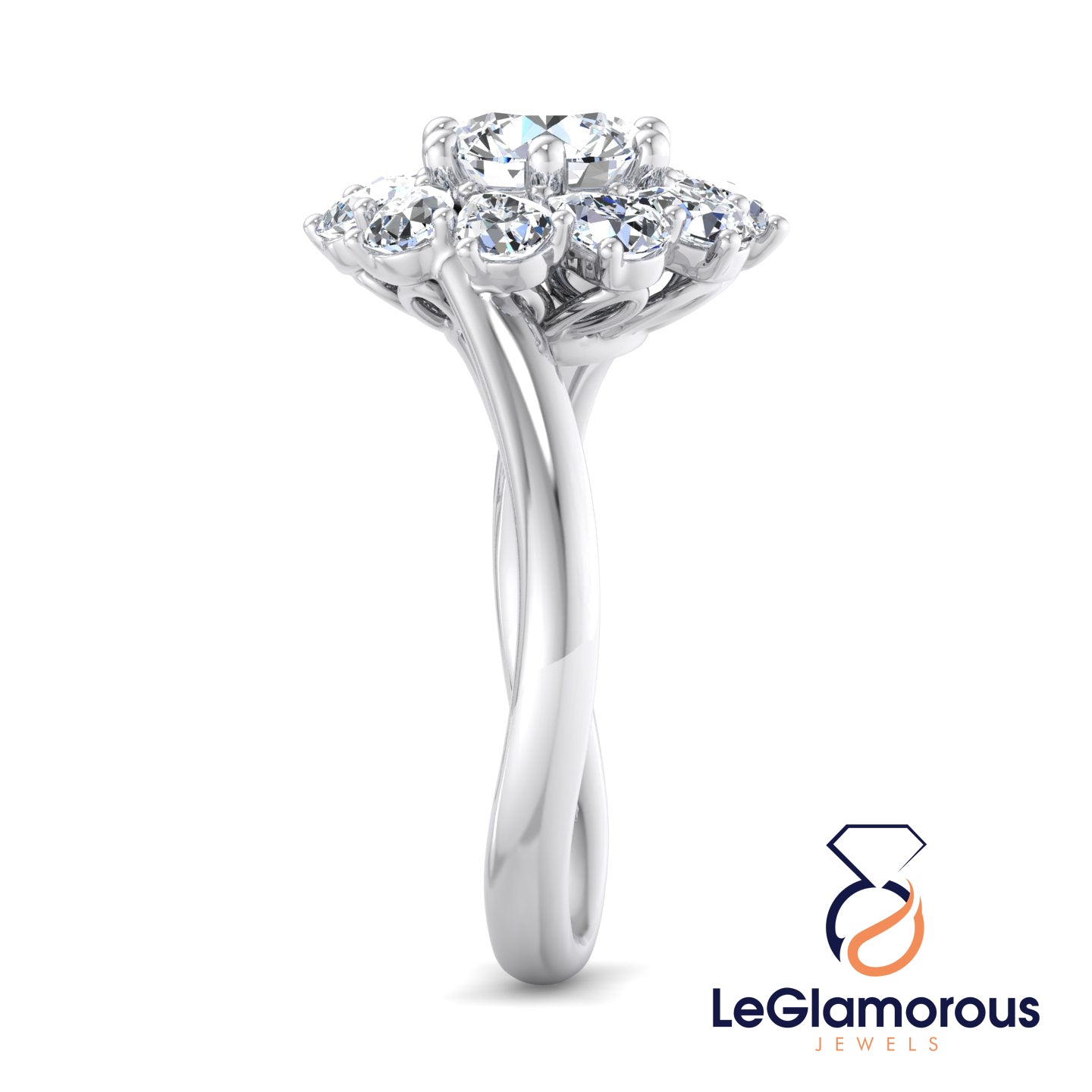 Flower Round Cut Halo Moissanite Diamond Engagement Ring For Wedding Gift