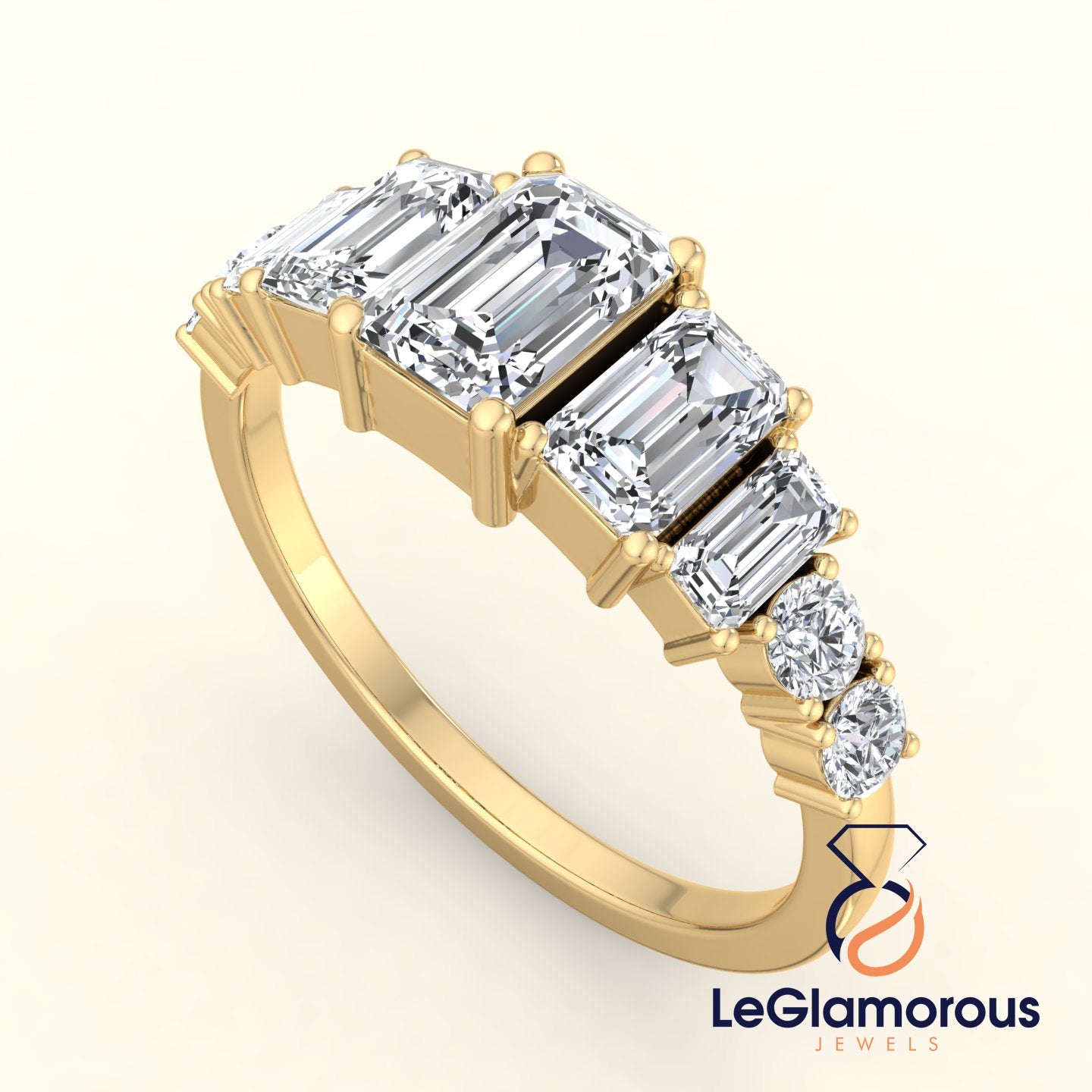 1.55 TCW Emerald & Round Lab Grown Diamond Half Eternity Band For Wedding Gift