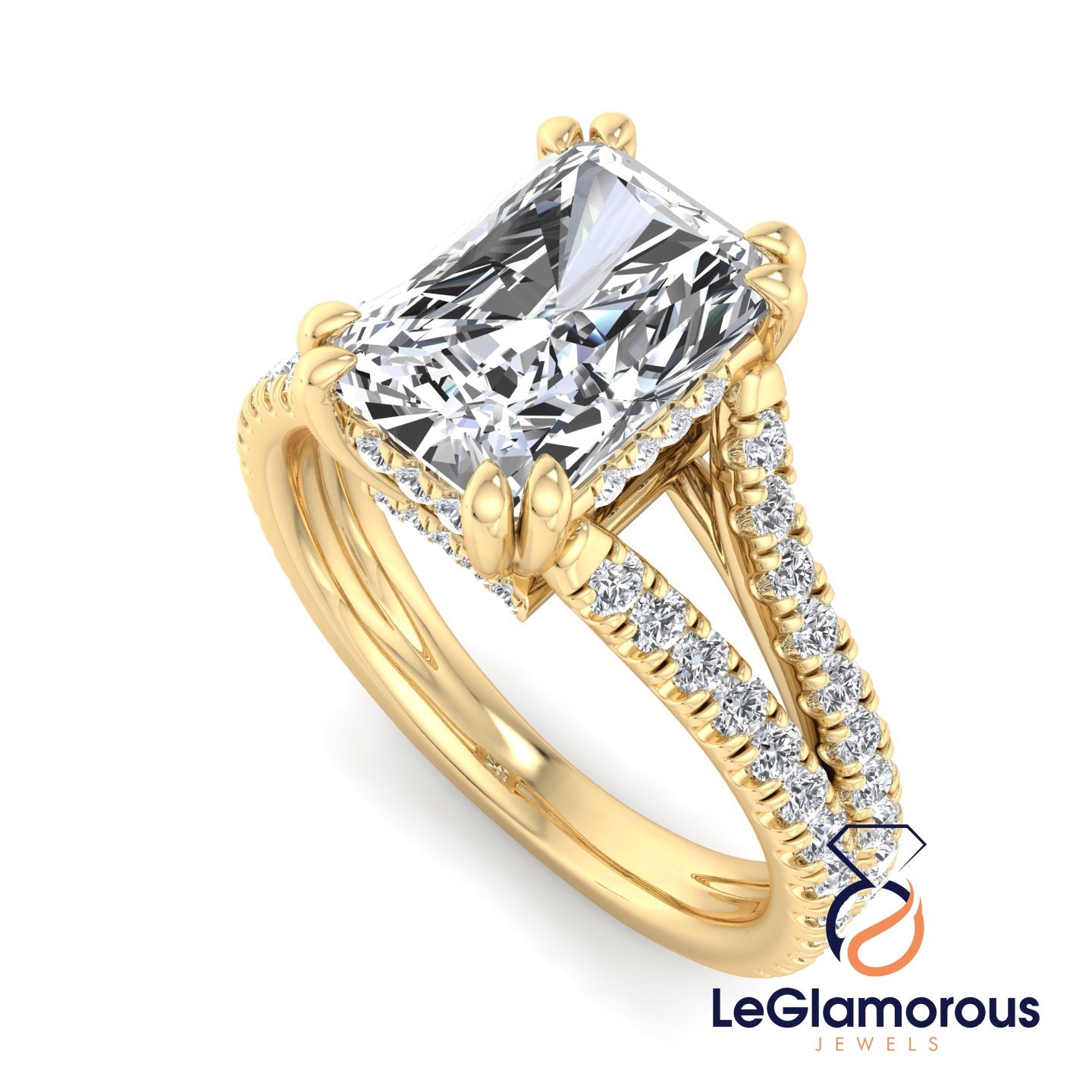 Radiant Cut Hideen Halo Pave Style Lab Grown Diamond Engagement Ring For Wedding Gift