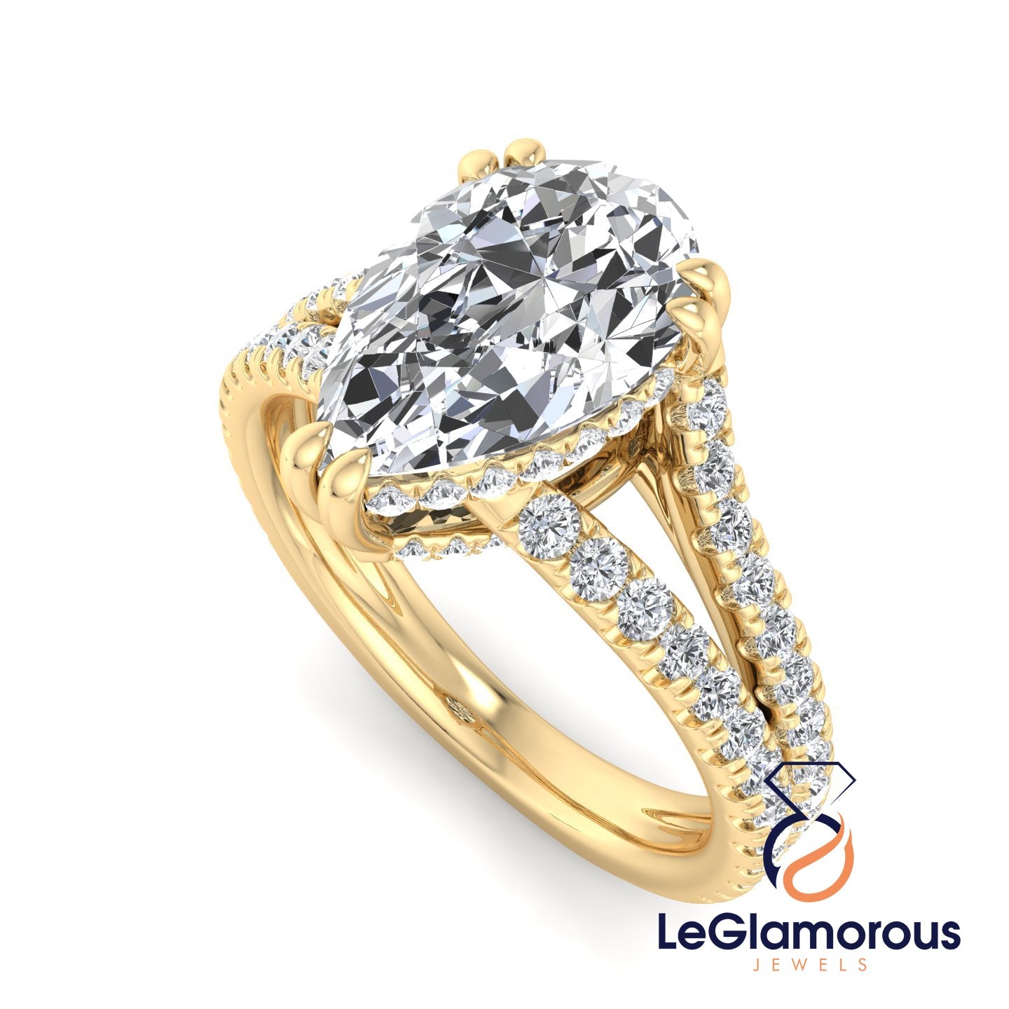 Pear Cut Hideen Halo Pave Style Lab Grown Diamond Engagement Ring For Wedding Gift