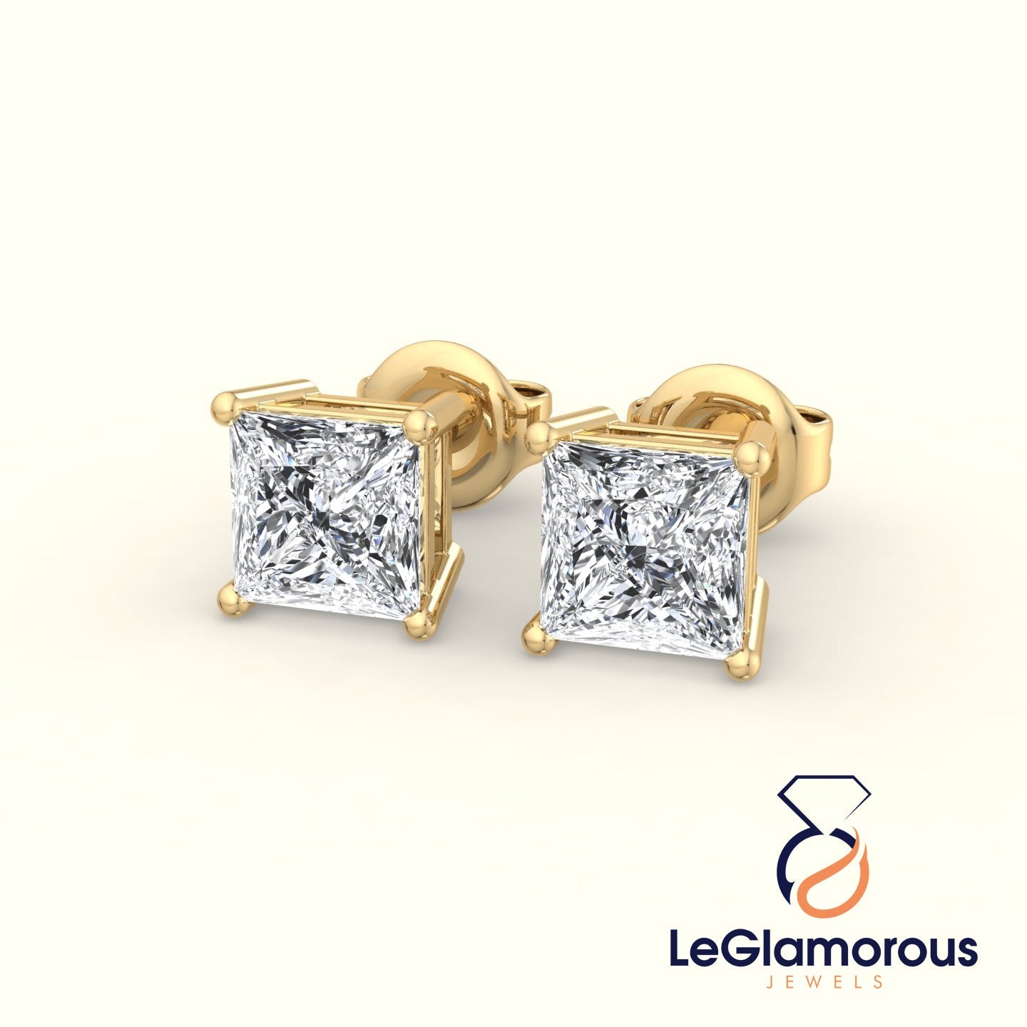 Princess Cut Lab Grown Diamond Stud Earrings, EF/VS Lab Diamond Anniversary Earrings