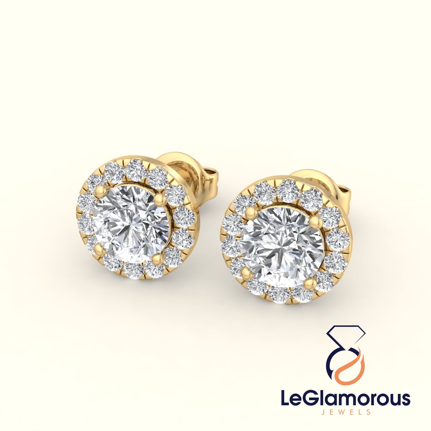 Round Diamond Stud Earrings, EF/VS Lab Created Diamond Halo Wedding Earrings, Diamond Studs for Women