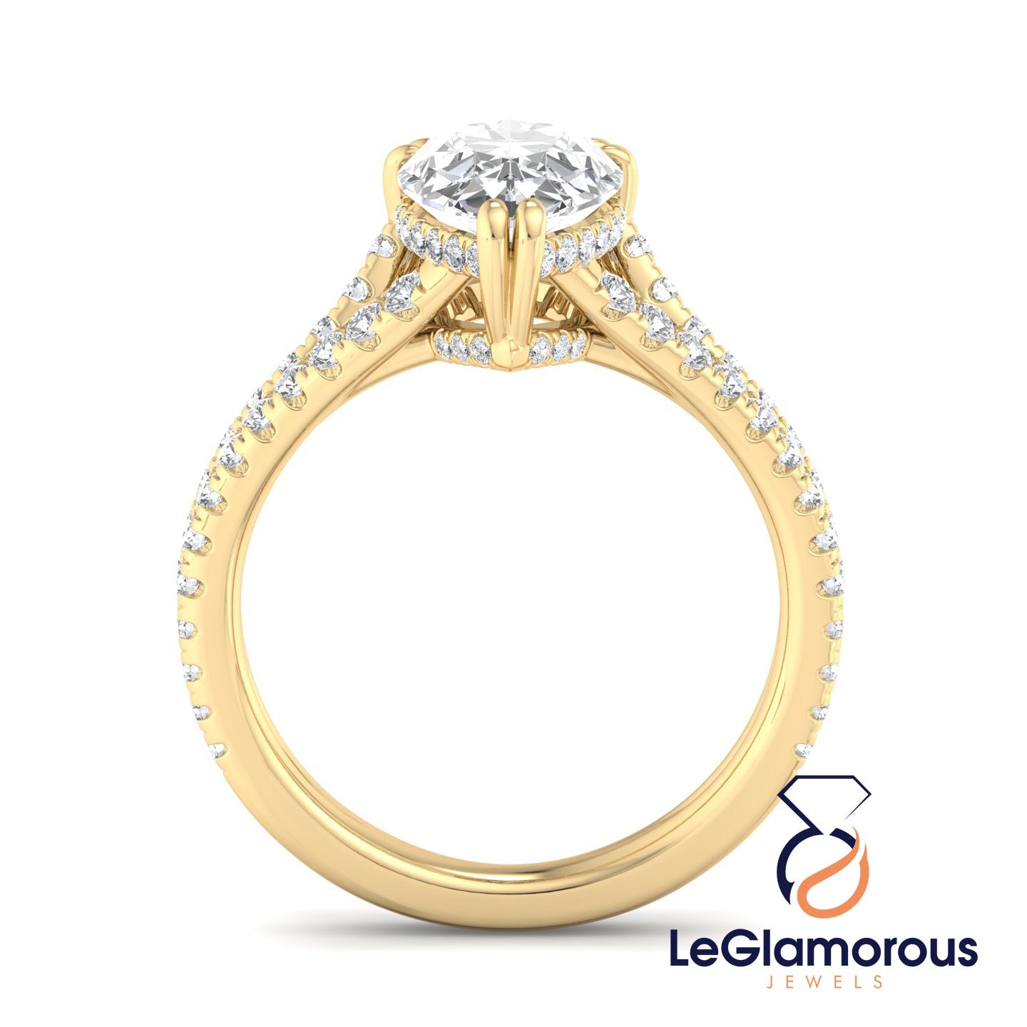 Pear Cut Hideen Halo Pave Style Lab Grown Diamond Engagement Ring For Wedding Gift