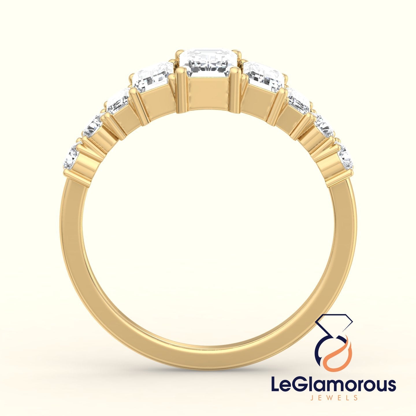 1.55 TCW Emerald & Round Moissanite Diamond Half Eternity Band For Wedding Gift