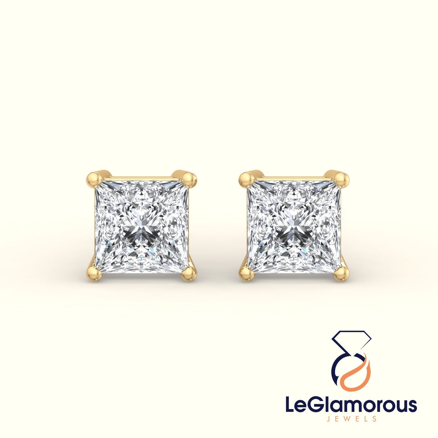 Princess Cut Lab Grown Diamond Stud Earrings, EF/VS Lab Diamond Anniversary Earrings