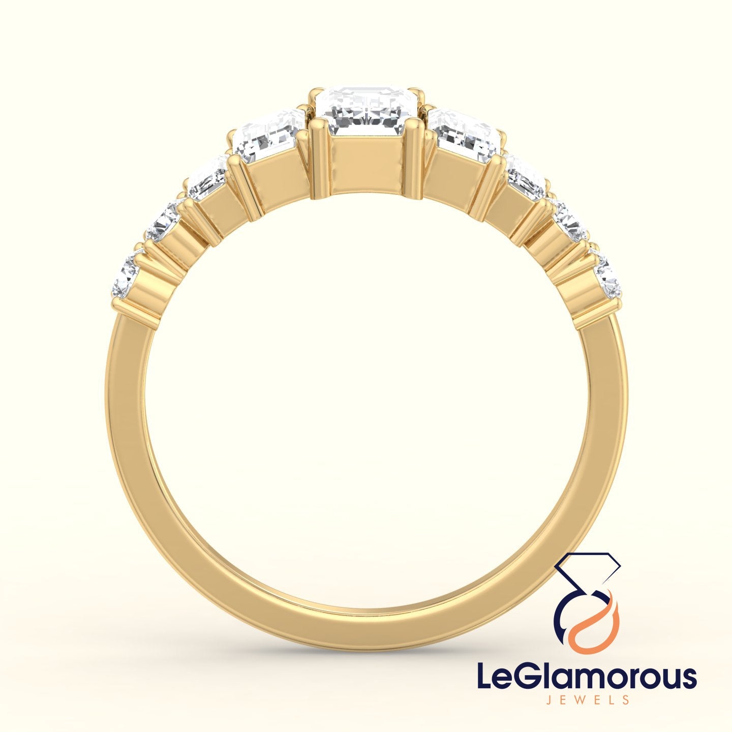 1.55 TCW Emerald & Round Lab Grown Diamond Half Eternity Band For Wedding Gift