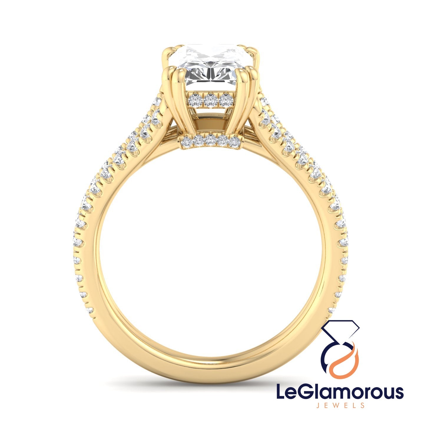 Radiant Cut Hideen Halo Pave Style Lab Grown Diamond Engagement Ring For Wedding Gift