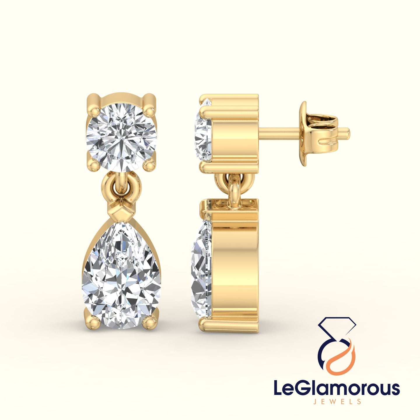 2.00 TCW Pear and Round Cut Lab Grown Diamond Earrings, Dangle Drop Earrings, EF/VS Lab Created Diamond Wedding Earrings