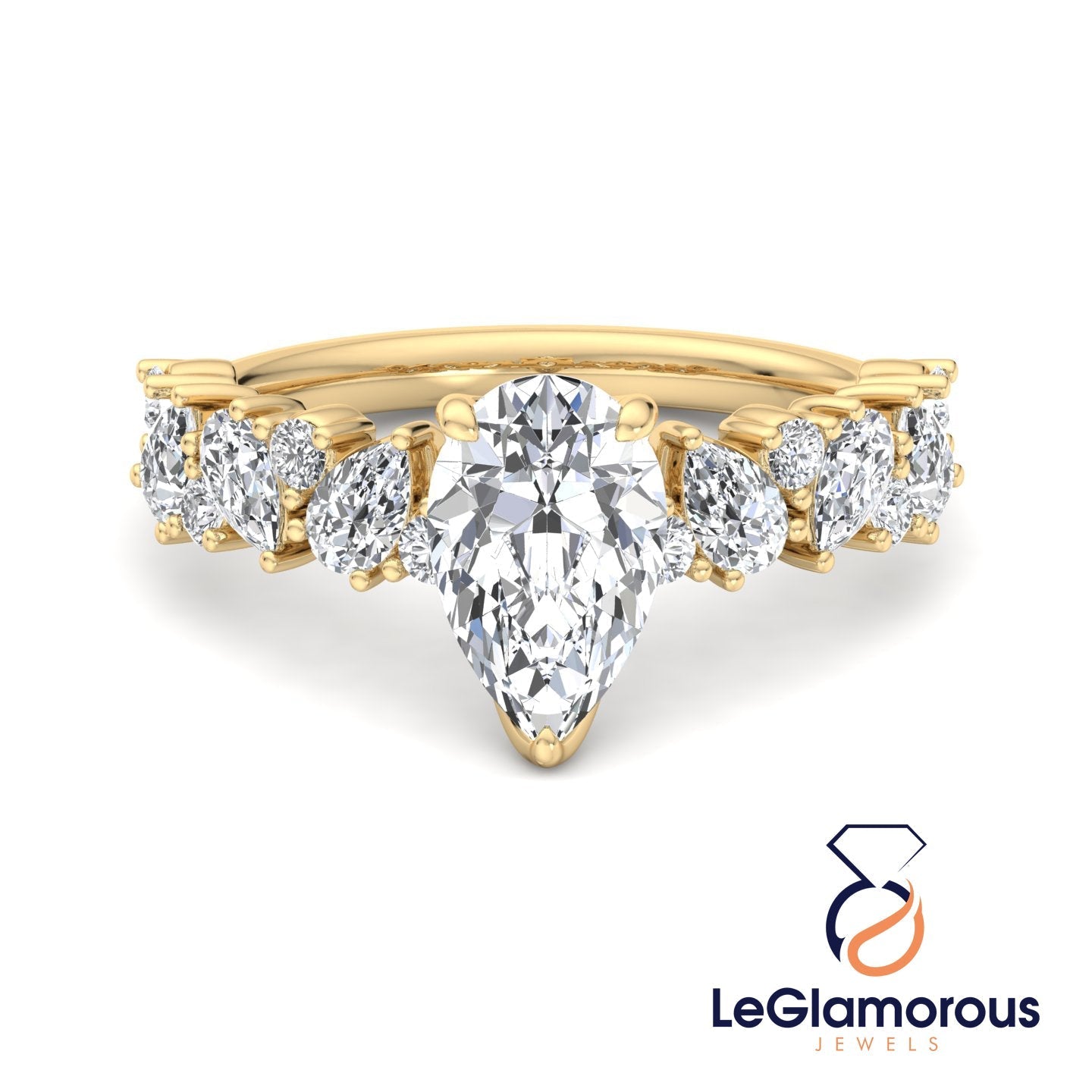 Pear Cut Pave Style Moissanite Diamond Engagement Ring For Wedding Gift