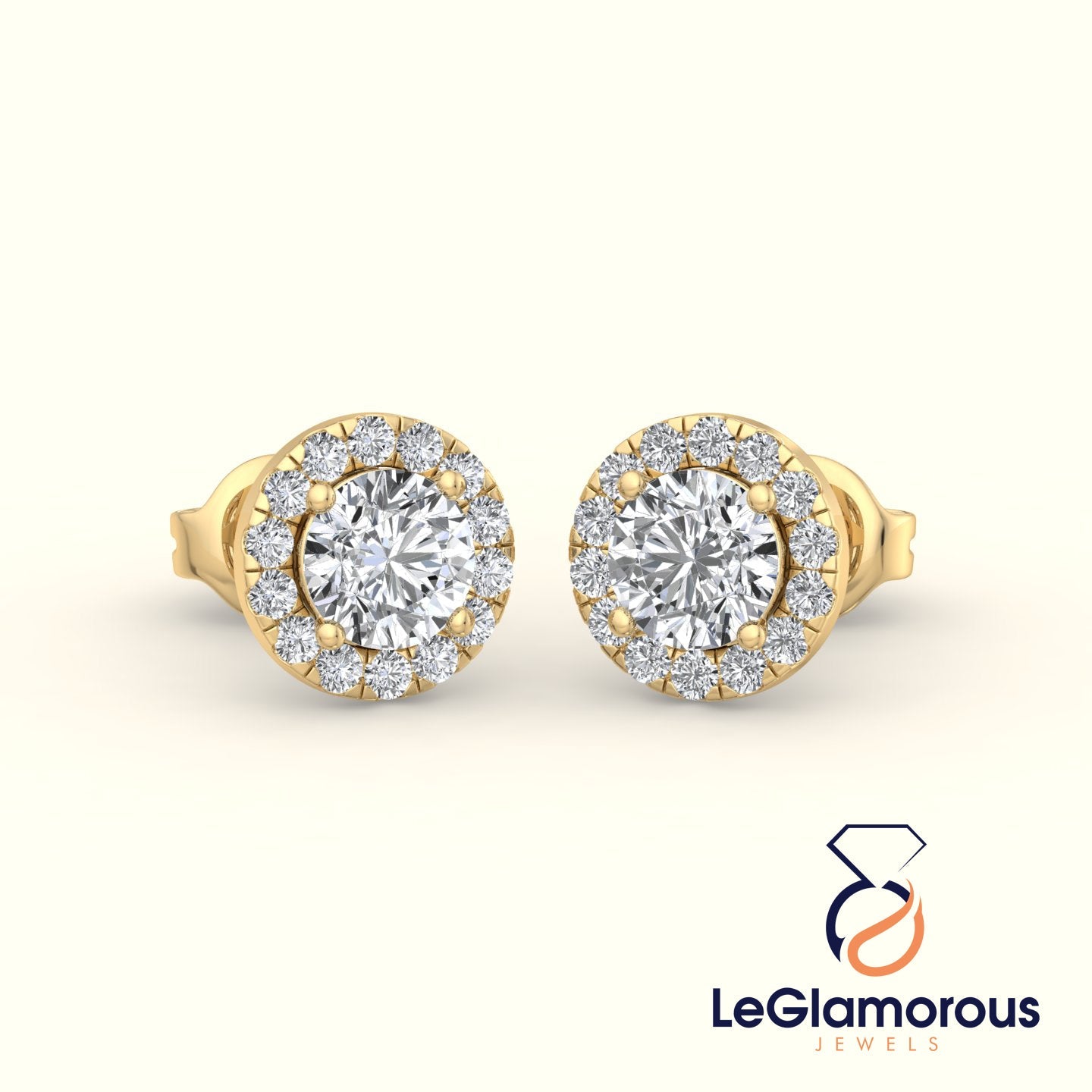 Round Diamond Stud Earrings, EF/VS Lab Created Diamond Halo Wedding Earrings, Diamond Studs for Women
