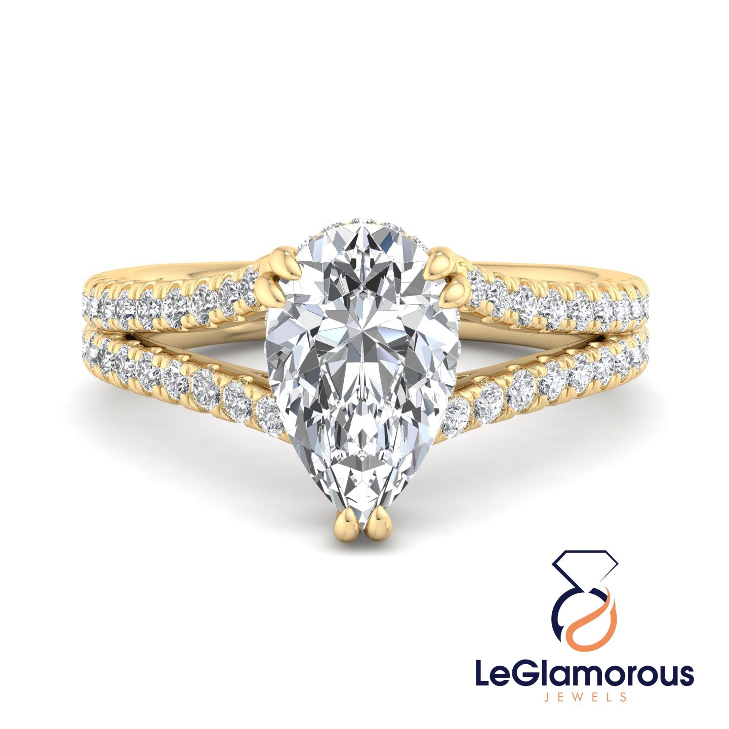 Pear Cut Hideen Halo Pave Style Lab Grown Diamond Engagement Ring For Wedding Gift