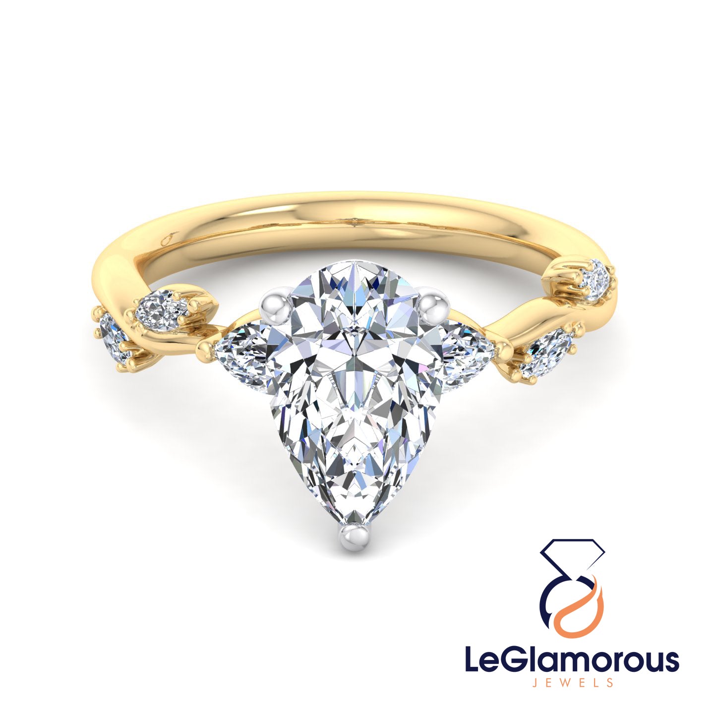 Pear Cut Lab Grown Diamond Pave Setting Engagement Ring For Anniversary Gift