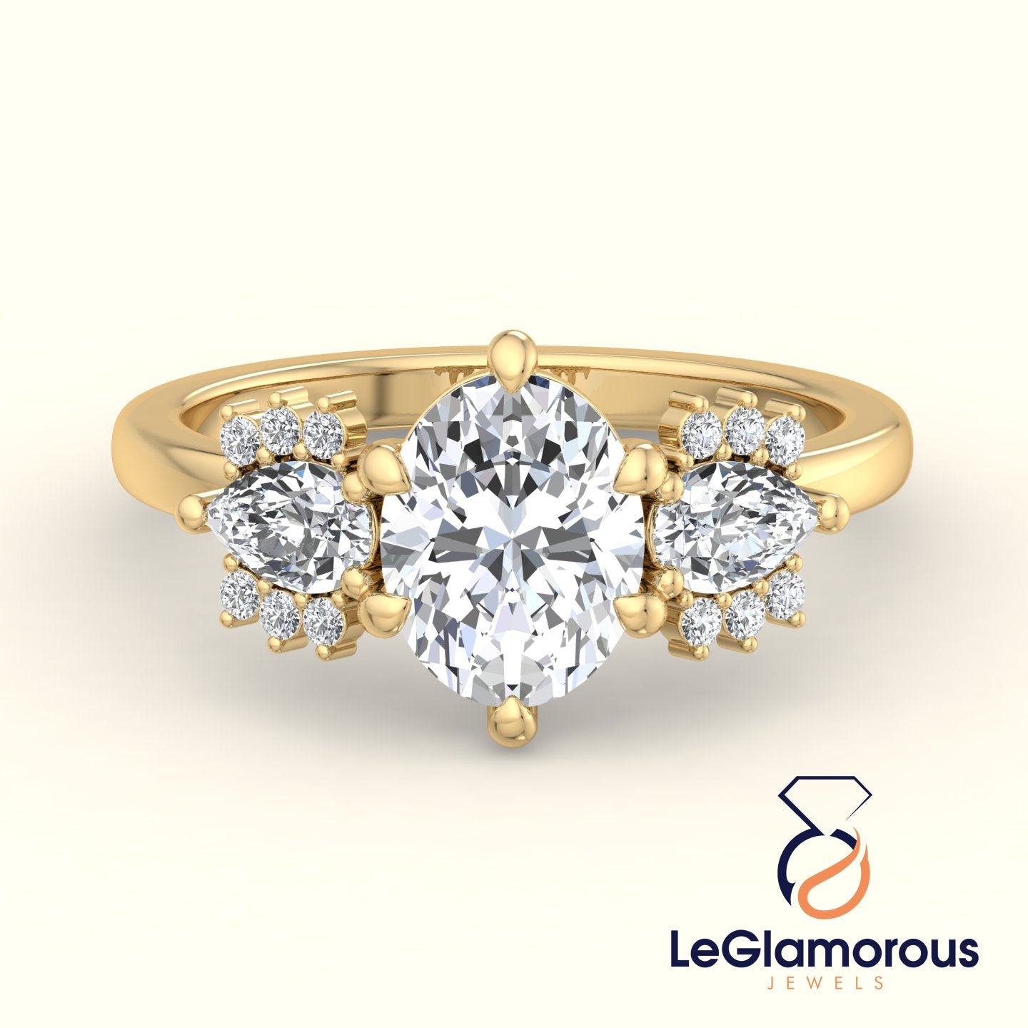 Oval & Pear Three Stone Lab Grown Diamond Engagement Ring For Anniversary Gift