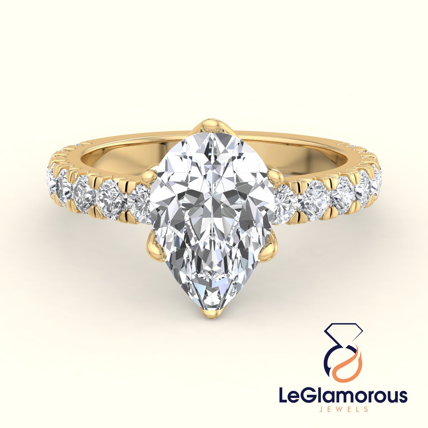 Pear Cut Lab Grown Diamond Pave Setting Engagement Ring For Wedding