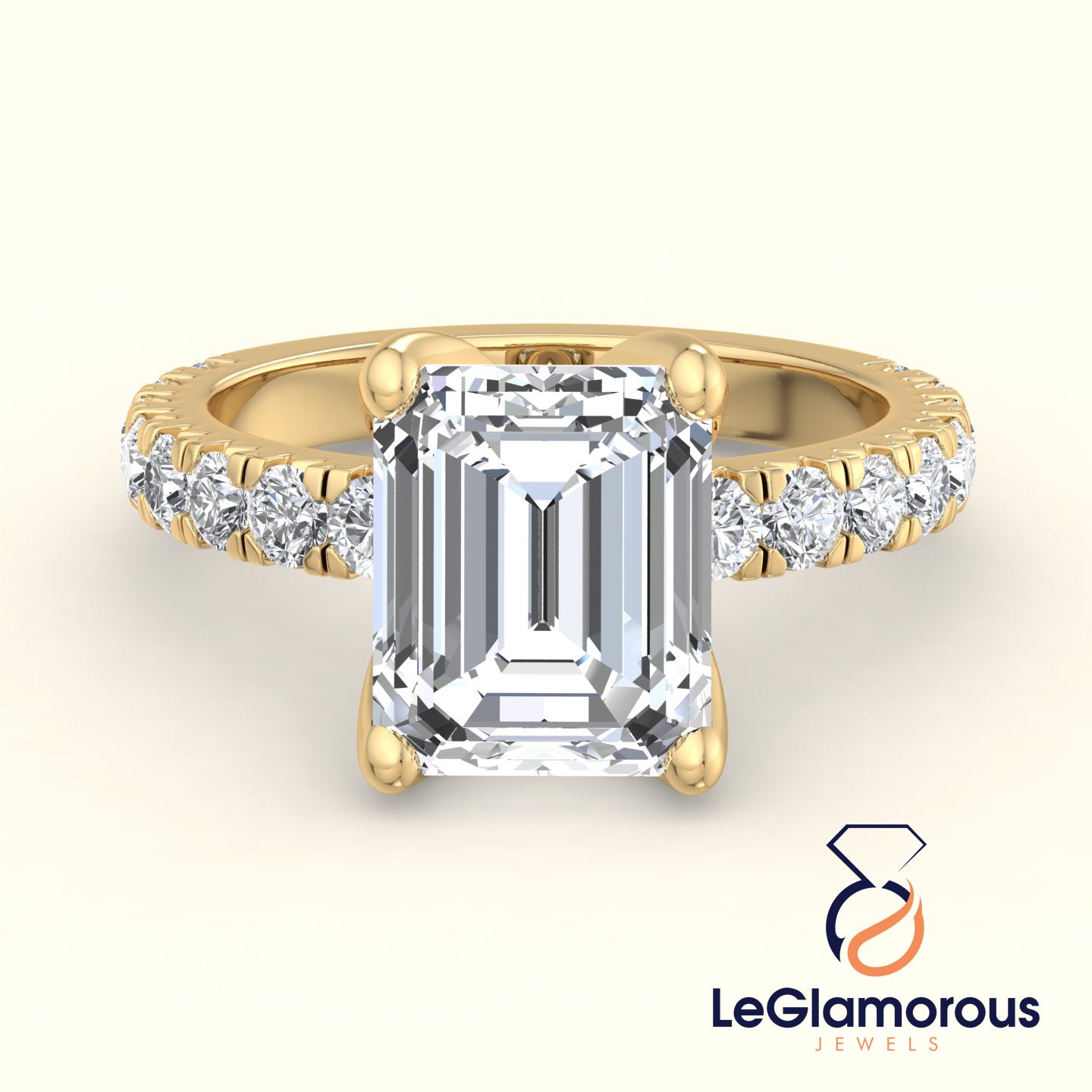 Emerald Cut Lab Grown Diamond Pave Setting Engagement Ring For Anniversay Gift