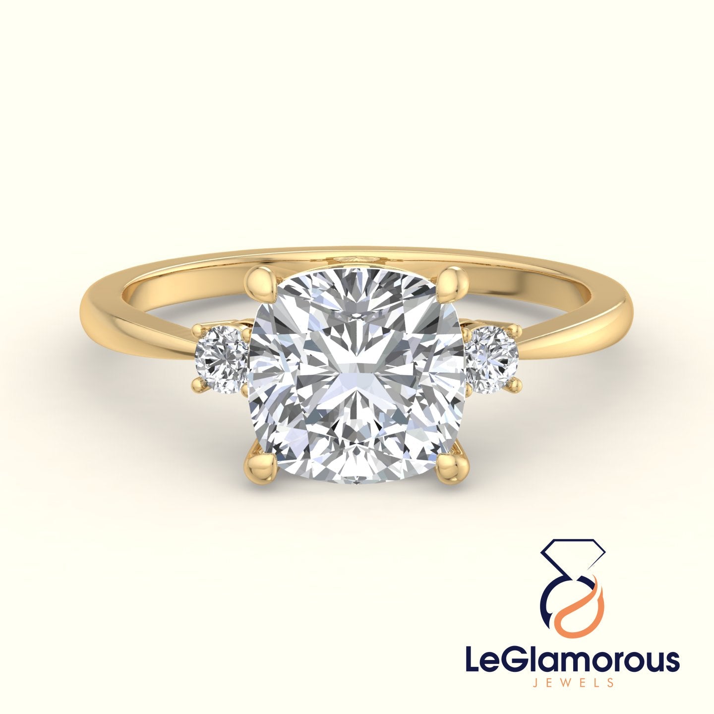 Squre Cushion Cut Three Stone Engagement Ring For Wedding Gift