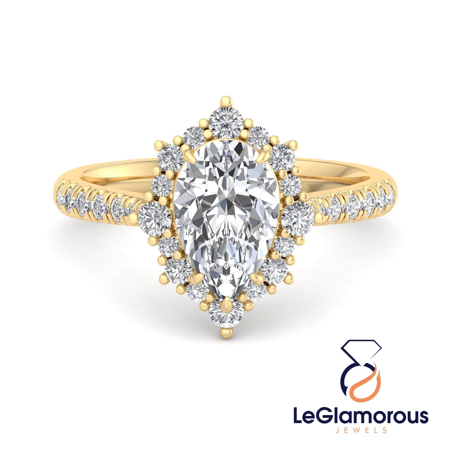 Pear Cut Lab Grown Diamond Halo Engagement Ring For Christmas Gift