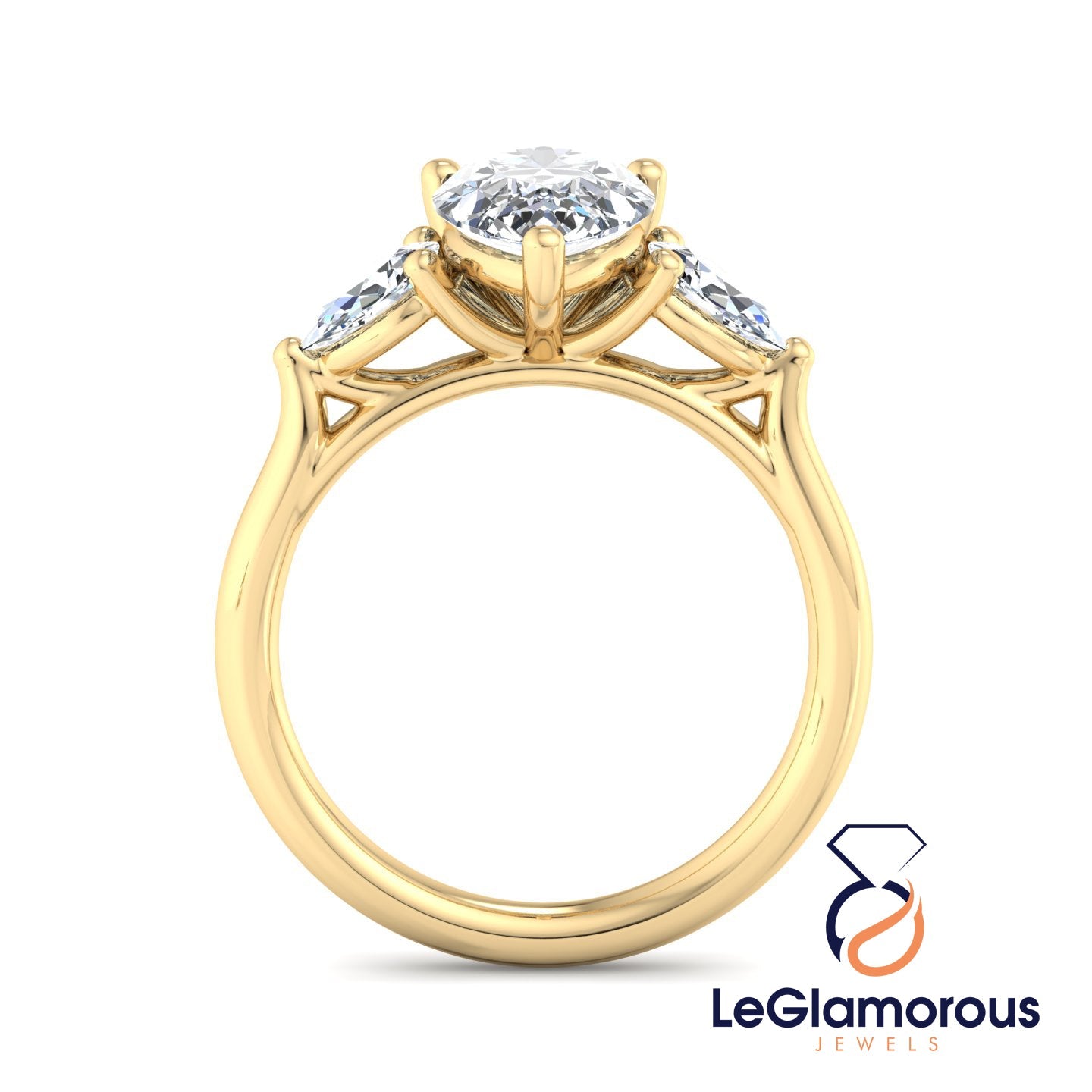 Pear Cut Three Stone Engagement Ring For Anniversary Gift