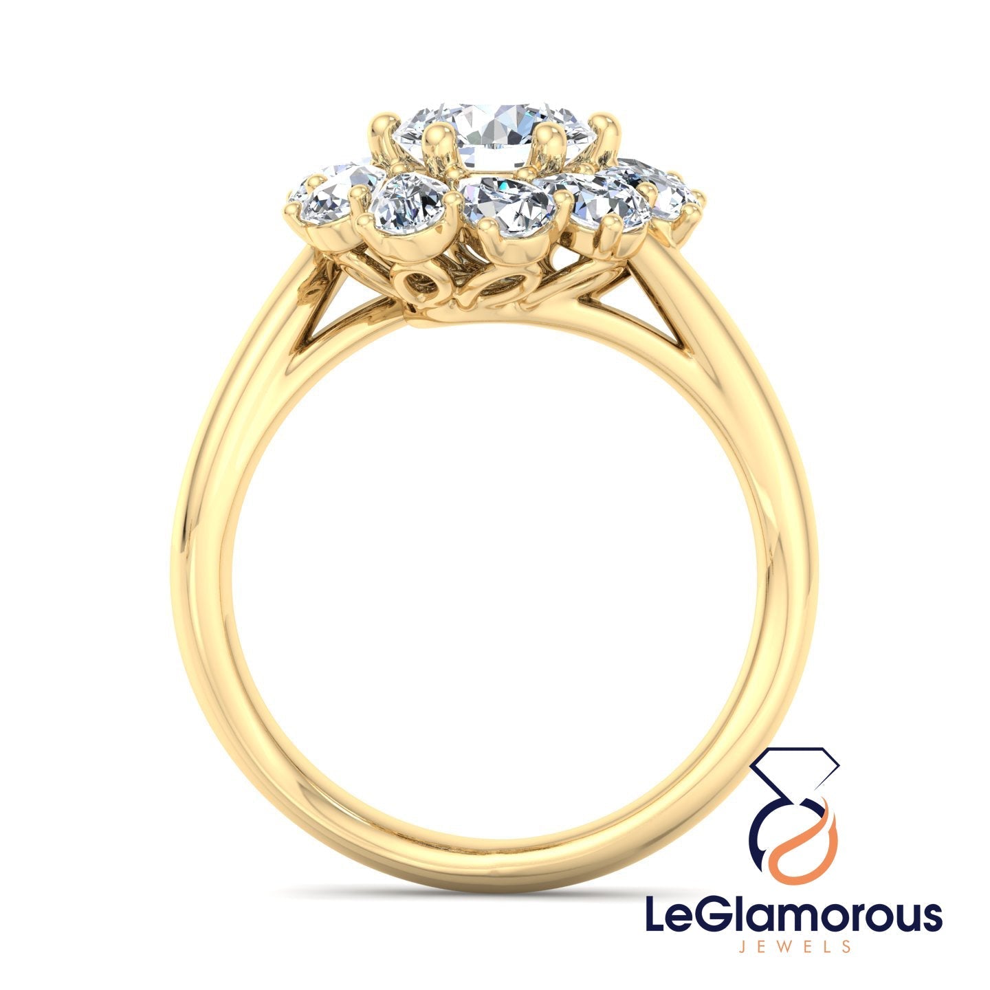 Flower Round Cut Halo Moissanite Diamond Engagement Ring For Wedding Gift