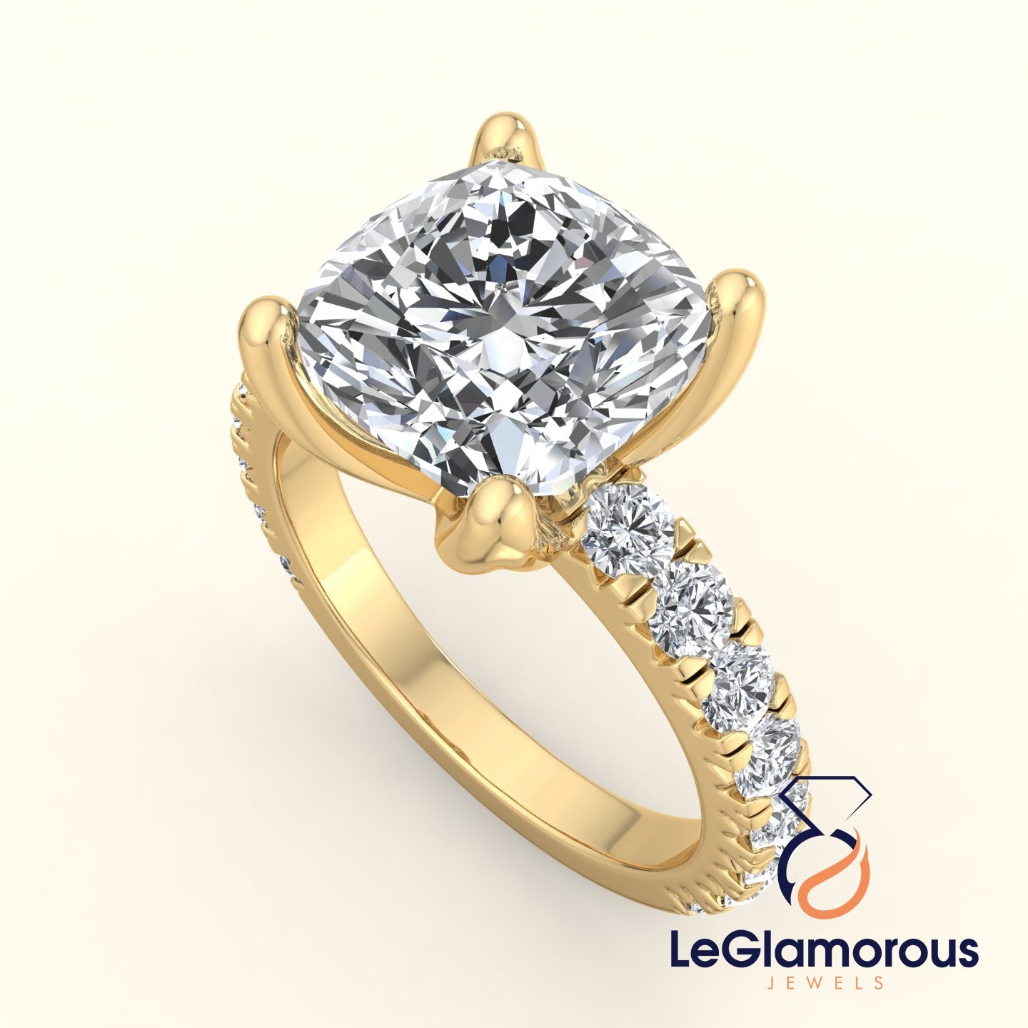 Squre Cushion Cut Lab Grown Diamond Pave Setting Engagement Ring For Her