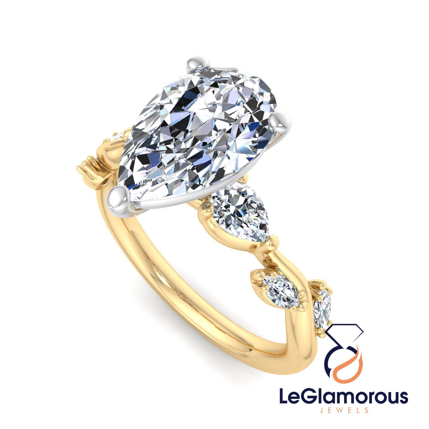 Pear Cut Lab Grown Diamond Pave Setting Engagement Ring For Anniversary Gift