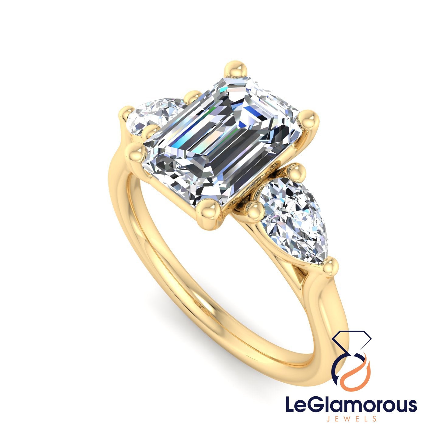 Emerald Cut Three Stone Engagement Ring For Wedding