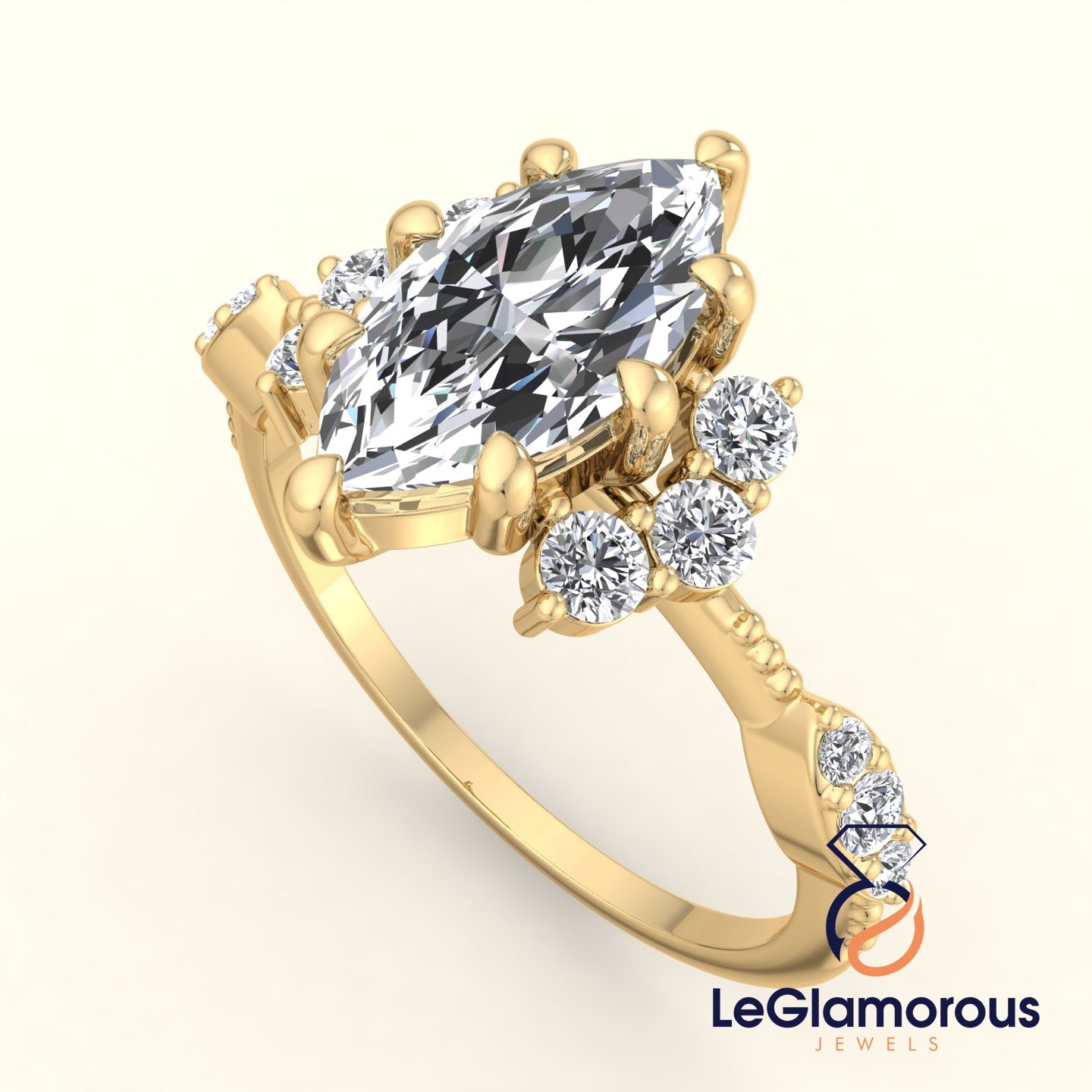 Vintage Engagement Ring, Marquise Cut Lab Grown Diamond Ring