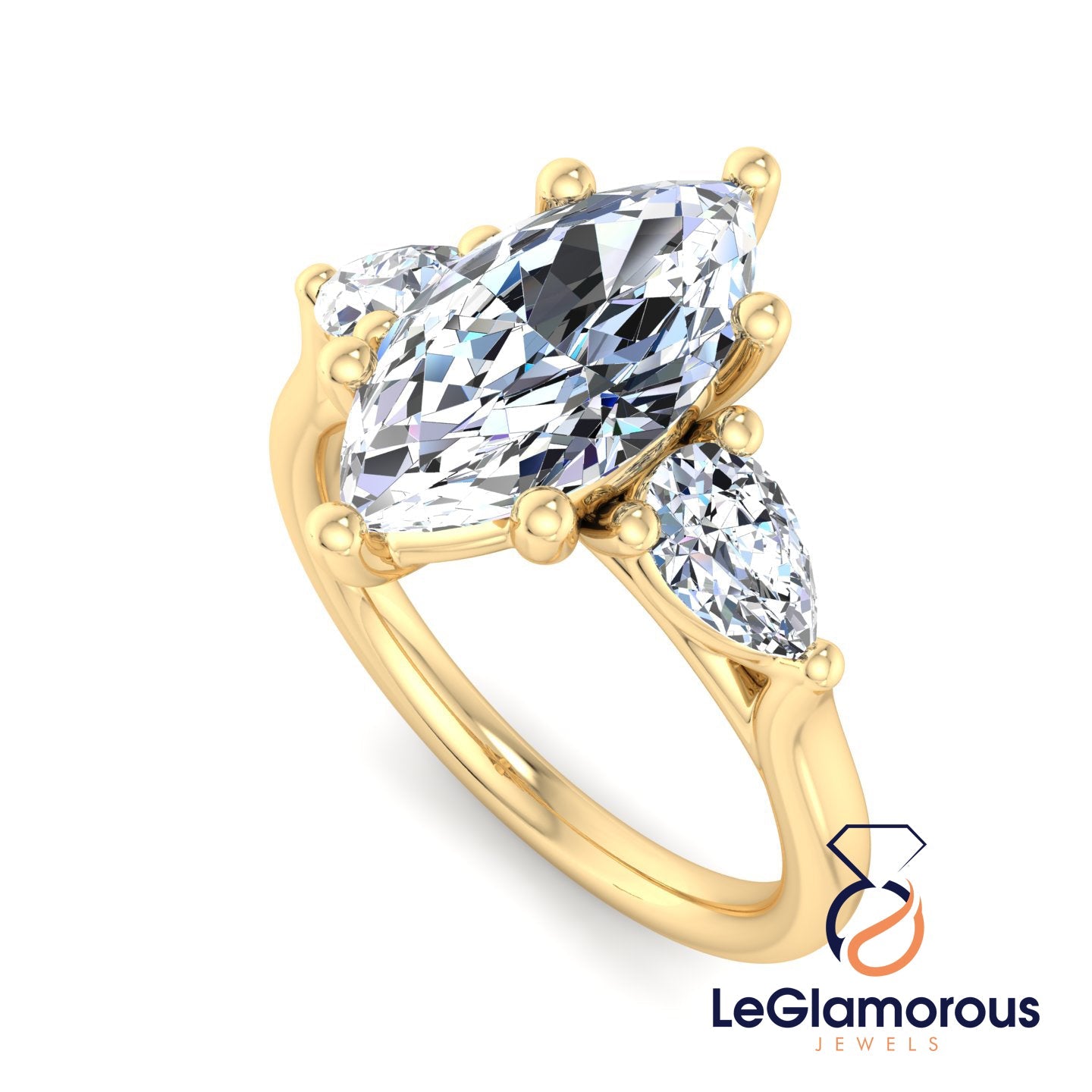 Marquise Cut Three Stone Engagement Ring For Anniversary Gift