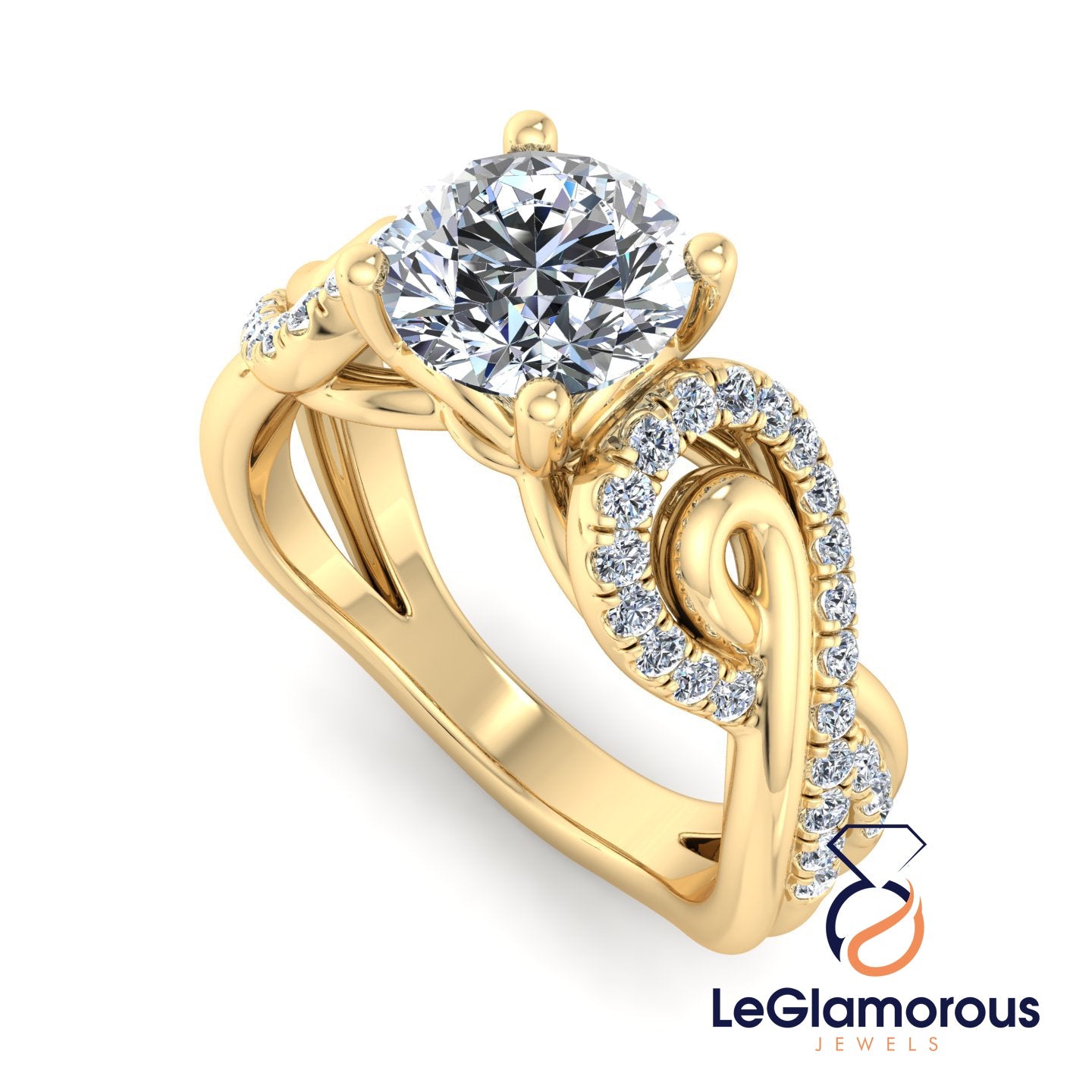 Round Cut Pave Style Lab Grown Diamond Engagement Ring For Wedding Gift