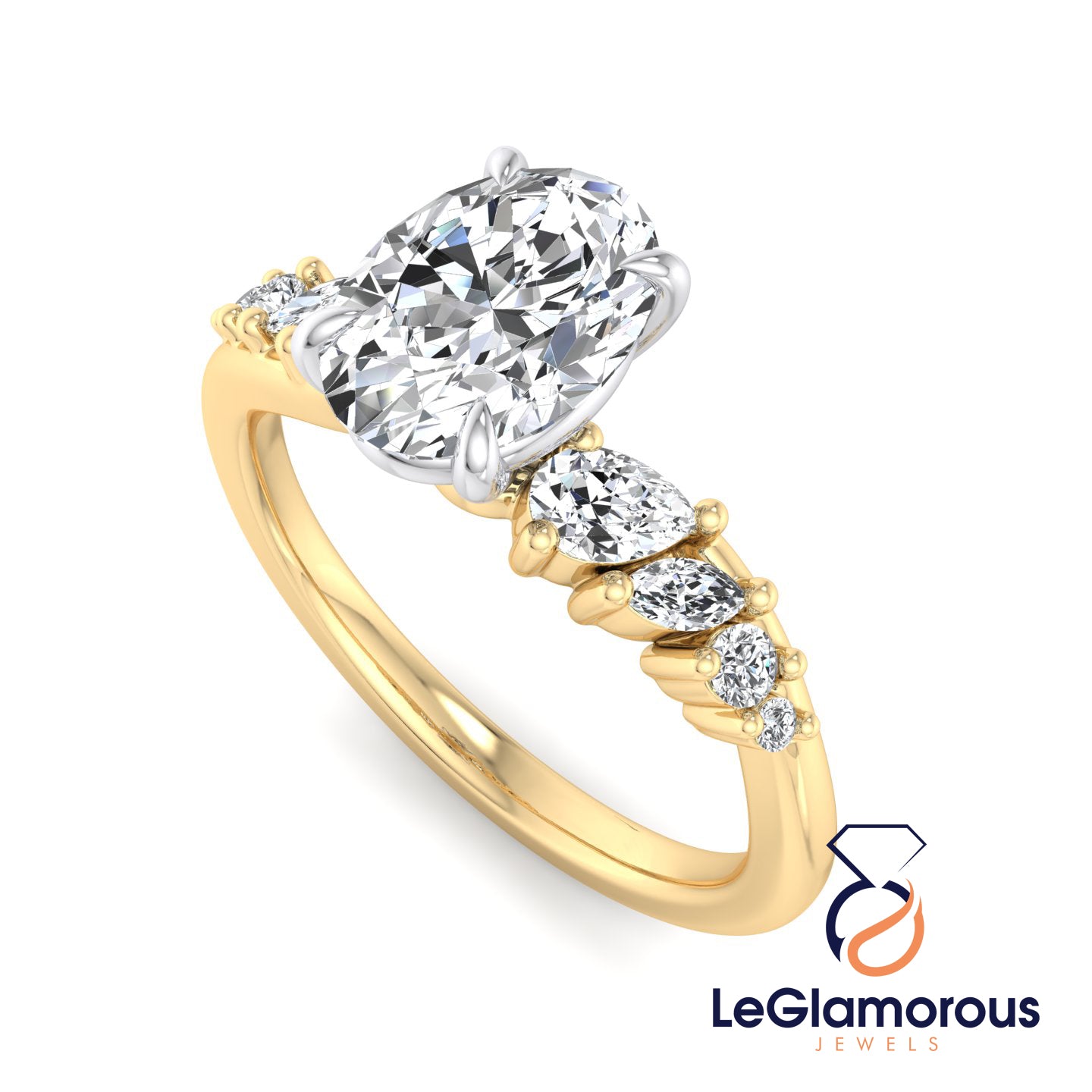 Oval Cut Pave Style Lab Grown Diamond Engagement Ring For Wedding Gift