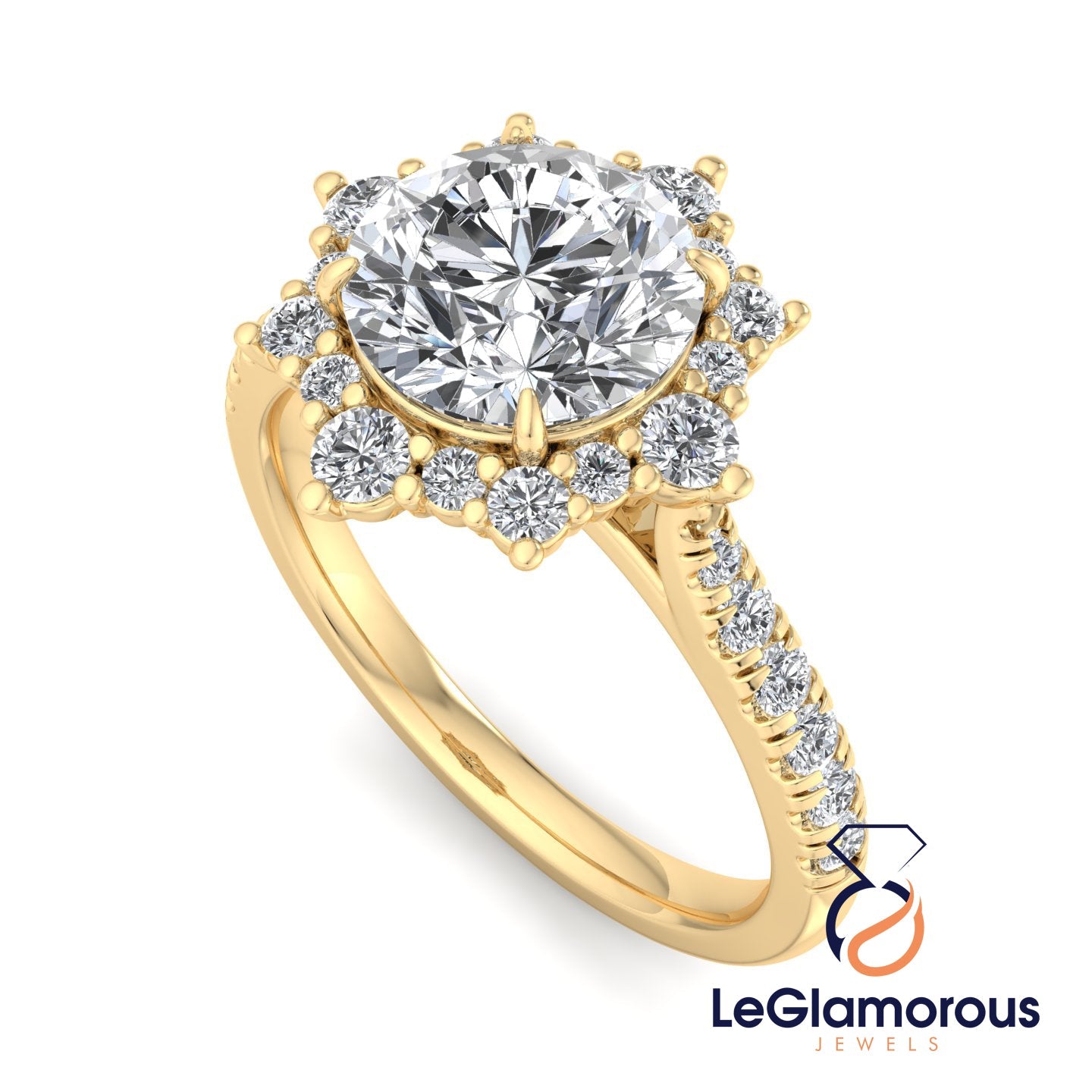 Round Cut Lab Grown Diamond Halo Engagement Ring For Anniversary