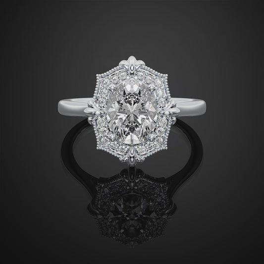 Vintage Oval Cut Lab Grown Diamond  Engagement Ring For Anniversay