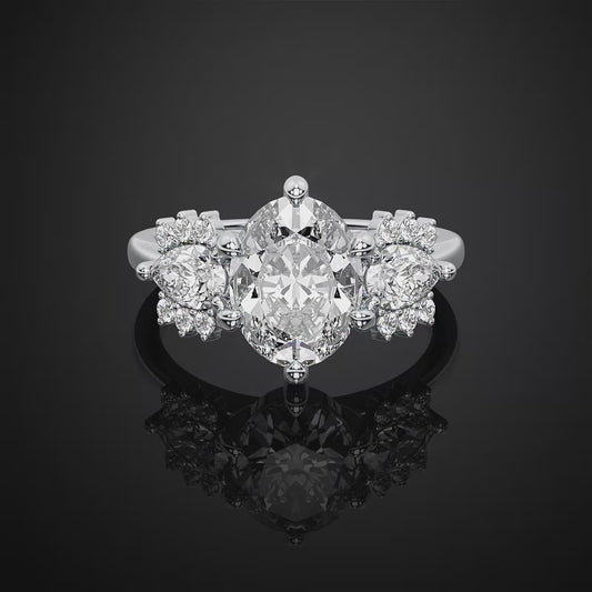 Oval & Pear Three Stone Lab Grown Diamond Engagement Ring For Anniversary Gift