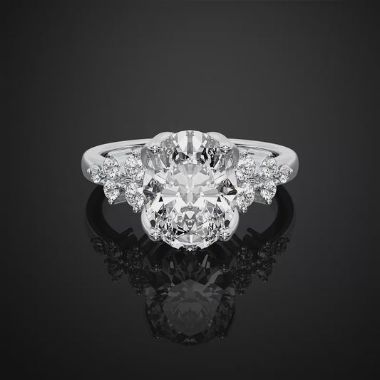 Oval Shaped Lab Grown Diamond Ring, IGI Certified Oval Cluster Engagement Ring