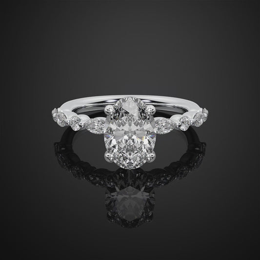 Oval Cut Hideen Halo Pave Style Lab Grown Diamond Engagement Ring For Wedding Gift