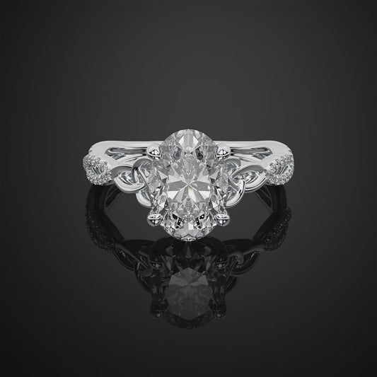 Hidden Halo Oval Cut Pave Style Lab Grown Diamond Engagement Ring For Wedding Gift