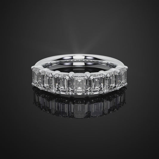 5*3 MM Seven Stone Emerald Cut Lab Grown Diamond Half Enternity Wedding Ring