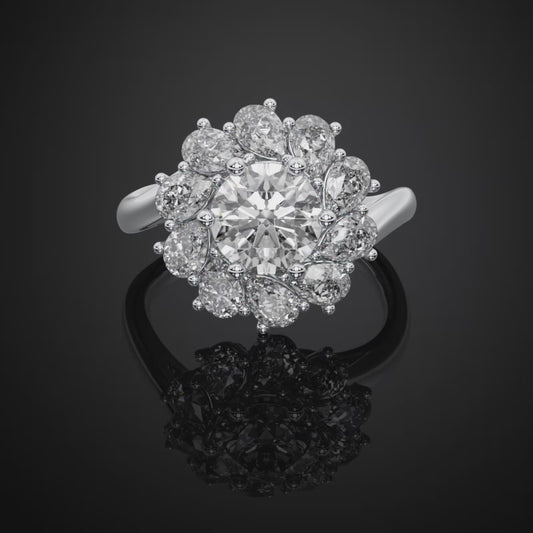 Flower Round Cut Halo Lab Grown Diamond Engagement Ring For Wedding Gift