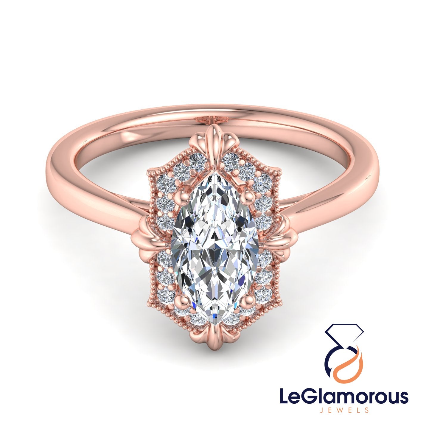 Vintage Marquise Cut Lab Grown Diamond Engagement Ring For Her