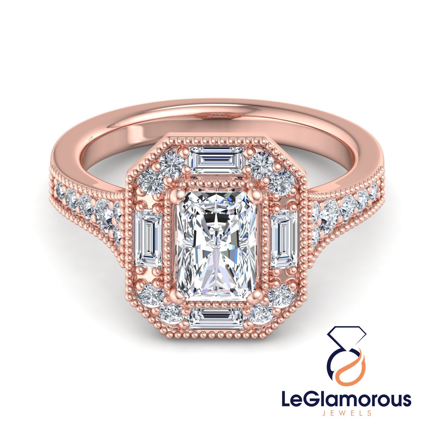 Radiant Cut Halo Lab Grown Diamond Engagement Ring For Anniversary Gift