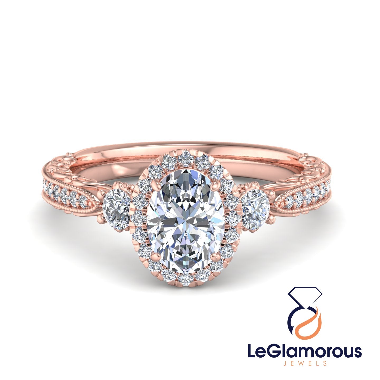 Vintage Oval Cut Halo Lab Grown Diamond Engagement Ring For Anniversay