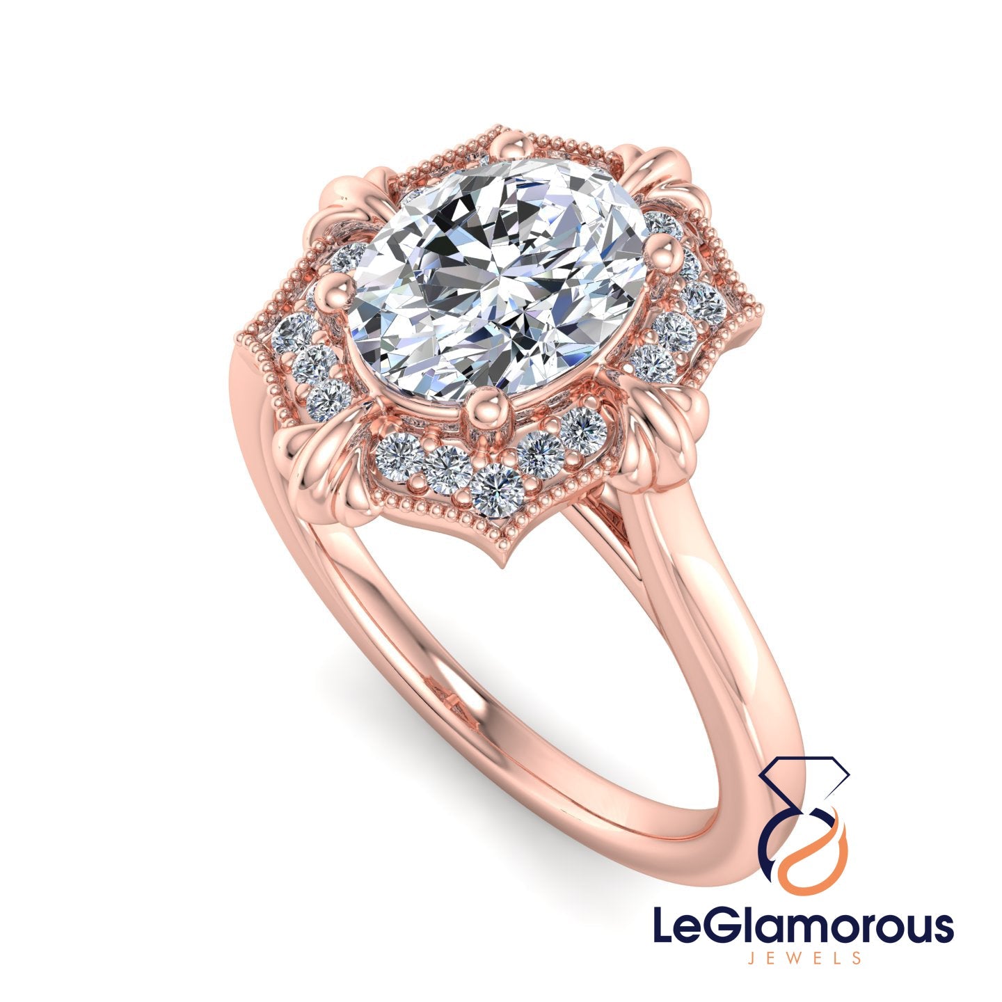 Vintage Oval Cut Lab Grown Diamond Engagement Ring For Anniversay